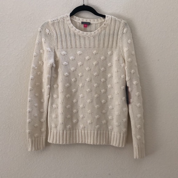 New Vince Camuto Estate Jewel Cotton Ball Cream Crewneck Sweater Size S - Picture 4 of 11